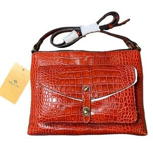 Patricia Nash Crocodile Distressed Vintage Kenilworth Fox Leather Crossbody Bag